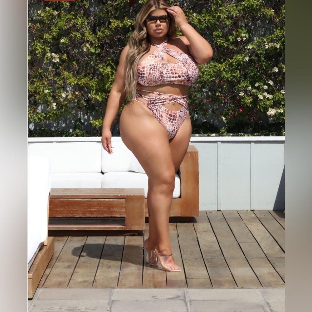 Fashion Nova Brown and White Bikini Set